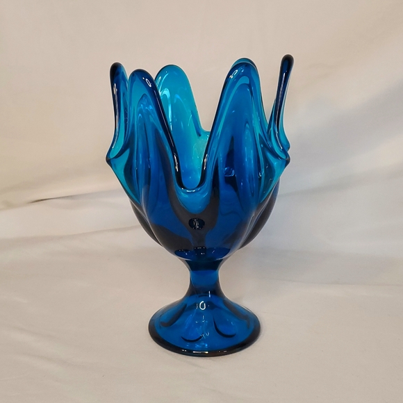 Viking Glass Bluenique Vintage Handkerchief Swung Vase Glass Bowl Candy Dish - Picture 2 of 5